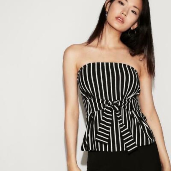 Express Black and White Stripe Tie Front Tube Top Size XS - Picture 1 of 6
